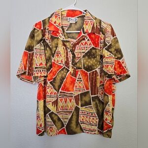 Frayne Women's Vintage Shortsleeve Shirt Tribal Hawaiian Theme Size 16